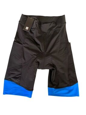 Beroy Women’s Black Cycling Road Bike Shorts Size XL NWT New Blue Hem Pockets